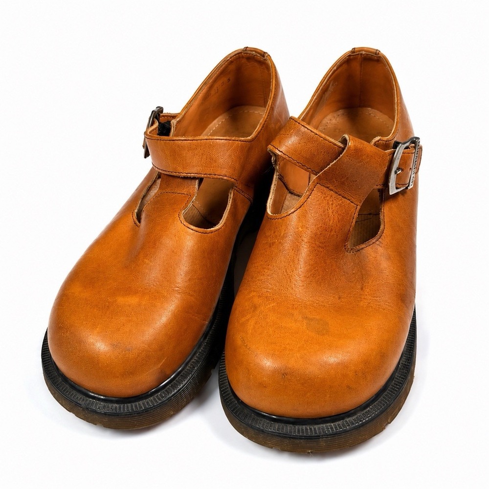 Vintage Dr Martens T Bar Shoes Size 8 Made in England Brown Leather Mary Jane